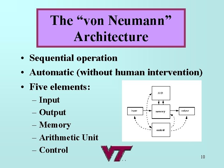 The “von Neumann” Architecture • Sequential operation • Automatic (without human intervention) • Five