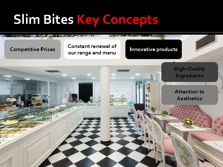 Slim Bites Key Concepts Competitive Prices Constant renewal of our range and menu Innovative