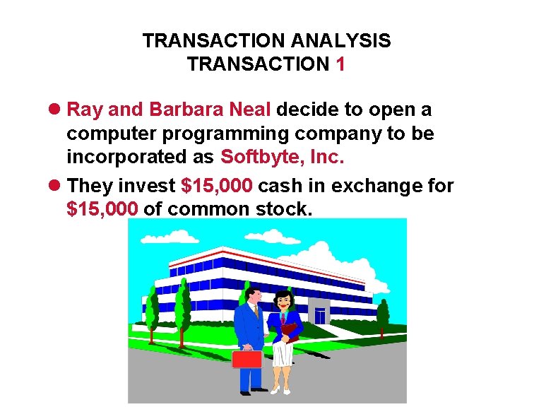 TRANSACTION ANALYSIS TRANSACTION 1 l Ray and Barbara Neal decide to open a computer