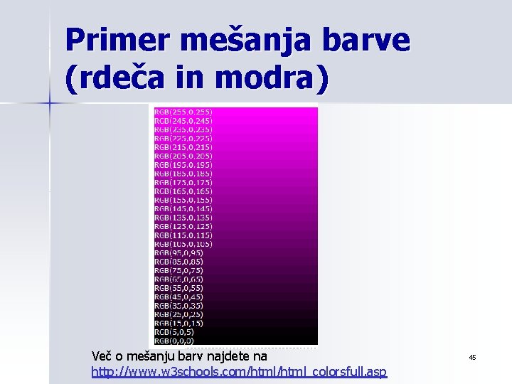 Primer mešanja barve (rdeča in modra) Več o mešanju barv najdete na http: //www.