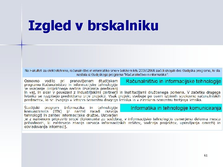 Izgled v brskalniku 61 