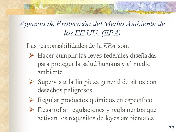 Agencia de Protección del Medio Ambiente de los EE. UU. (EPA) Las responsabilidades de