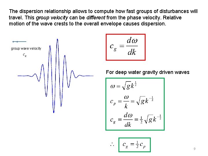 The dispersion relationship allows to compute how fast groups of disturbances will travel. This