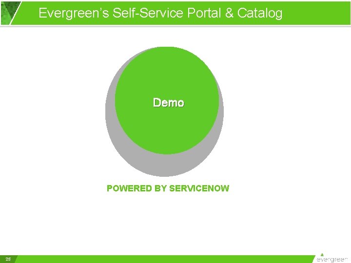 Evergreen’s Self-Service Portal & Catalog Demo POWERED BY SERVICENOW 25 