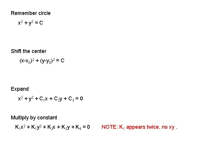 Remember circle x 2 + y 2 = C Shift the center (x-x 0)2