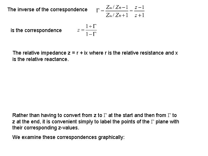 The inverse of the correspondence is the correspondence The relative impedance z = r