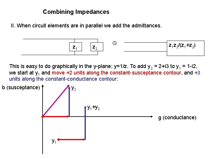 Combining Impedances II. When circuit elements are in parallel we add the admittances. z