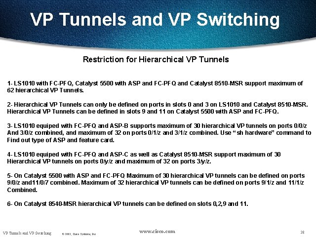 VP Tunnels and VP Switching Restriction for Hierarchical VP Tunnels 1 - LS 1010