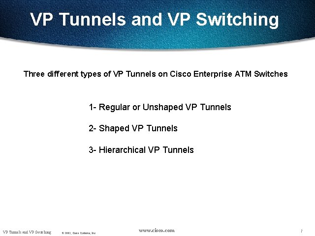 VP Tunnels and VP Switching Three different types of VP Tunnels on Cisco Enterprise