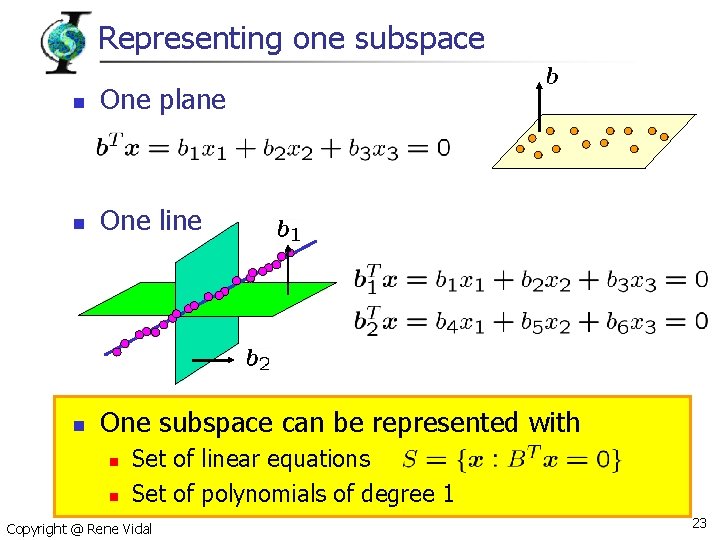 Representing one subspace n One plane n One line n One subspace can be
