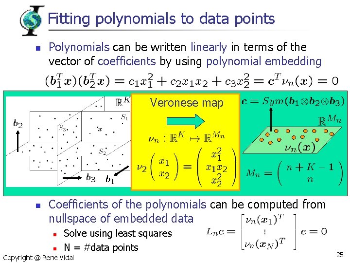 Fitting polynomials to data points n Polynomials can be written linearly in terms of