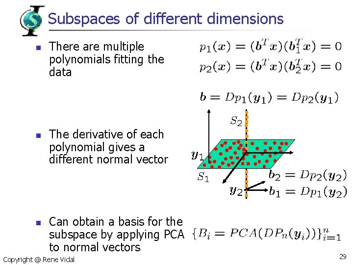 Subspaces of different dimensions n n n There are multiple polynomials fitting the data