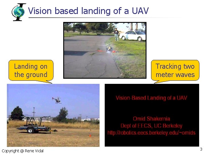 Vision based landing of a UAV Landing on the ground Copyright @ Rene Vidal
