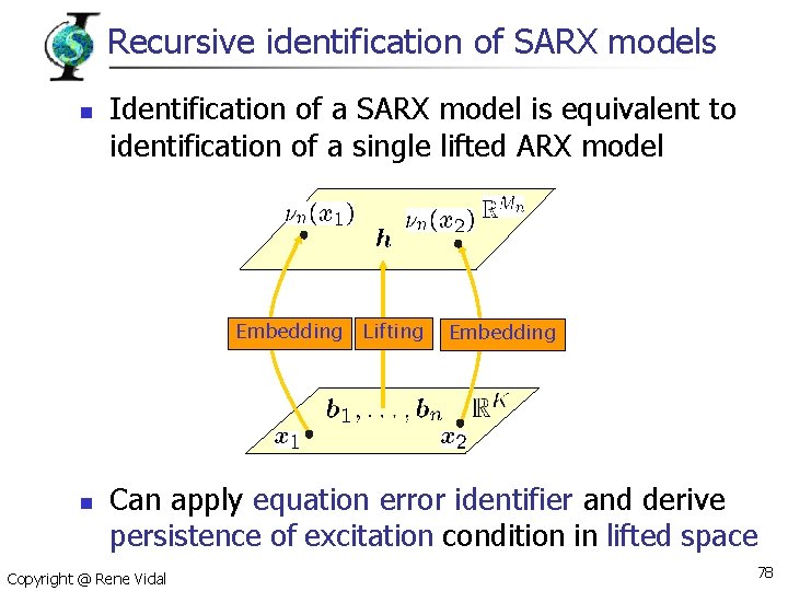 Recursive identification of SARX models n Identification of a SARX model is equivalent to