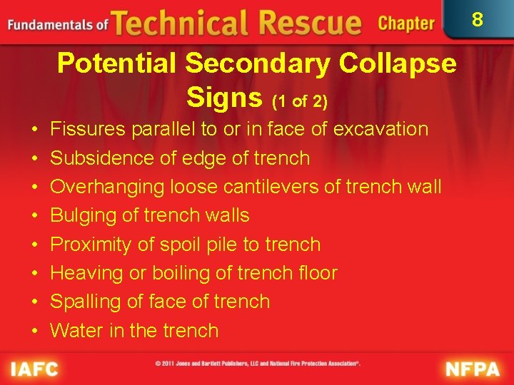 8 Potential Secondary Collapse Signs (1 of 2) • • Fissures parallel to or