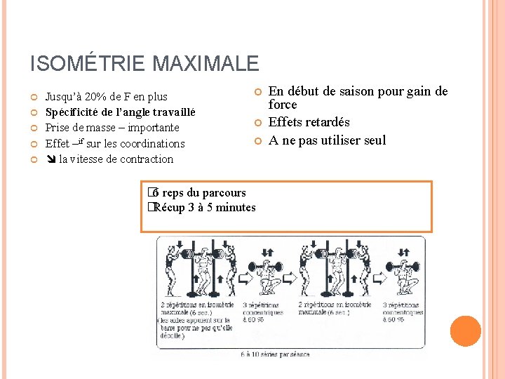 ISOMÉTRIE MAXIMALE Jusqu’à 20% de F en plus Spécificité de l’angle travaillé Prise de