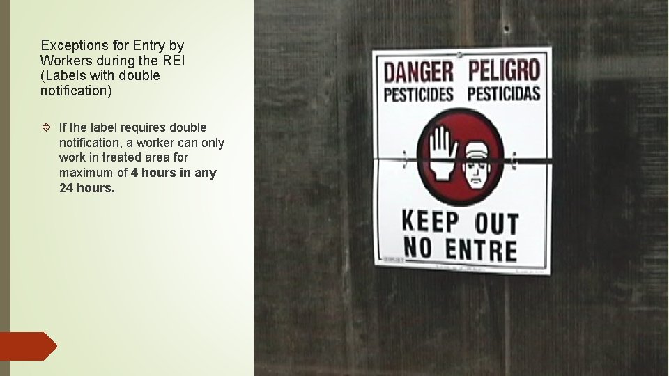 Exceptions for Entry by Workers during the REI (Labels with double notification) If the