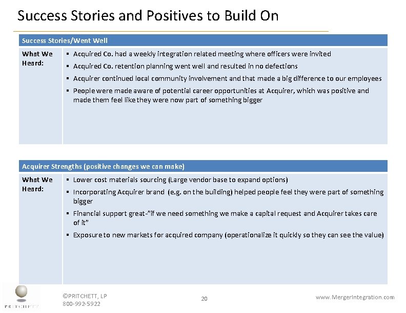 Success Stories and Positives to Build On Success Stories/Went Well What We Heard: §