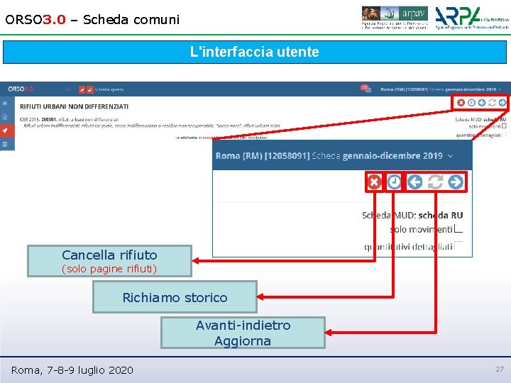 ORSO 3. 0 – Scheda comuni L'interfaccia utente Cancella rifiuto (solo pagine rifiuti) Richiamo