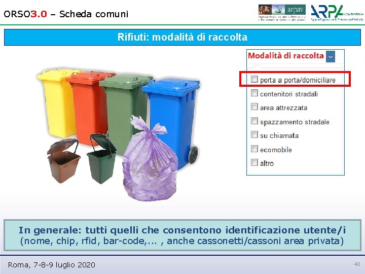 ORSO 3. 0 – Scheda comuni Rifiuti: modalità di raccolta In generale: tutti quelli