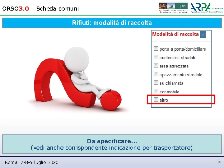 ORSO 3. 0 – Scheda comuni Rifiuti: modalità di raccolta Da specificare. . .