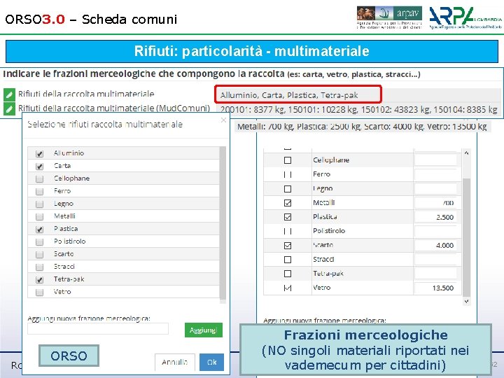 ORSO 3. 0 – Scheda comuni Rifiuti: particolarità - multimateriale ORSO Roma, 7 -8