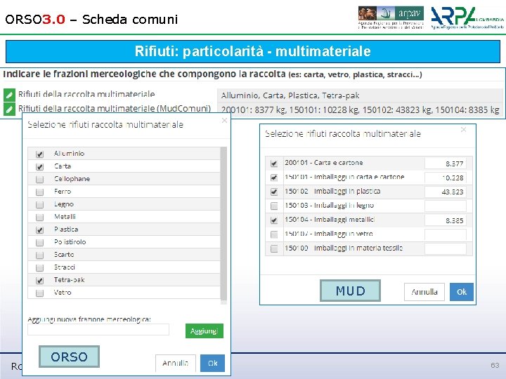 ORSO 3. 0 – Scheda comuni Rifiuti: particolarità - multimateriale MUD ORSO Roma, 7
