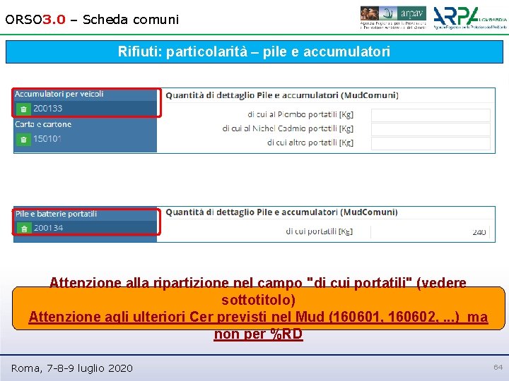ORSO 3. 0 – Scheda comuni Rifiuti: particolarità – pile e accumulatori Attenzione alla