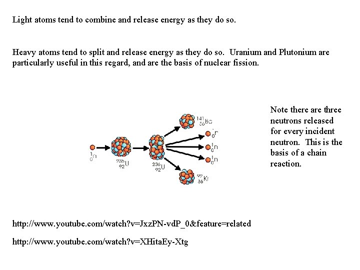 Light atoms tend to combine and release energy as they do so. Heavy atoms