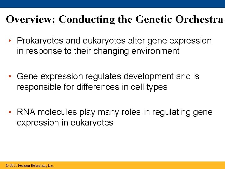 Overview: Conducting the Genetic Orchestra • Prokaryotes and eukaryotes alter gene expression in response