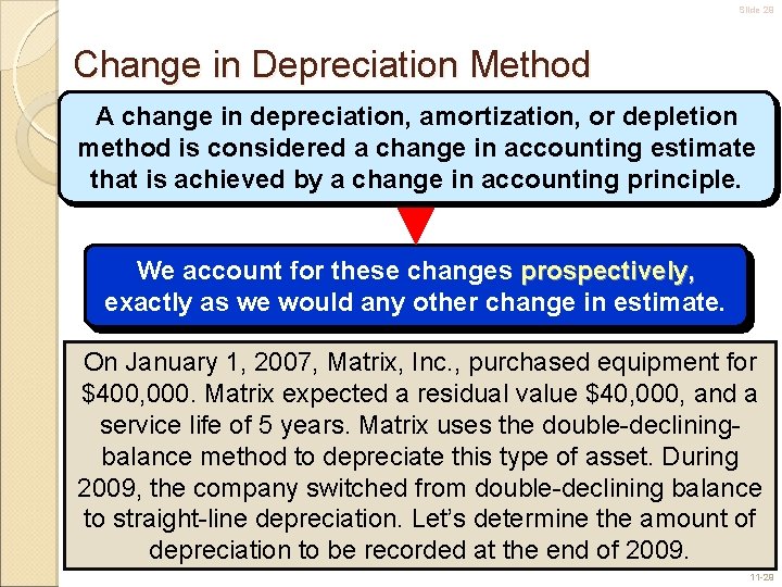 Slide 29 Change in Depreciation Method A change in depreciation, amortization, or depletion method