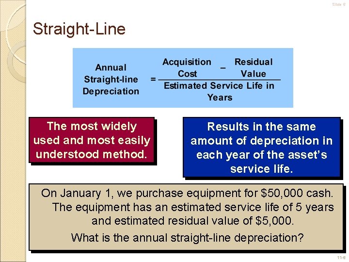 Slide 6 Straight-Line The most widely used and most easily understood method. Results in