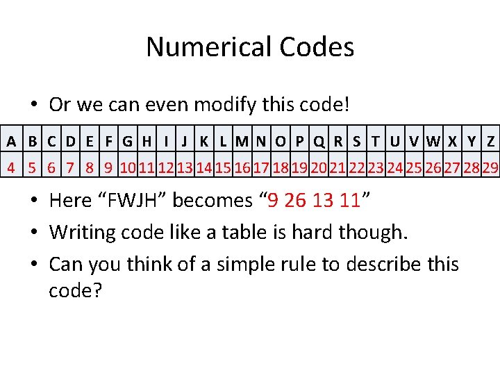 Numerical Codes • Or we can even modify this code! A B C D Numerical Codes • Or we can even modify this code! A B C D