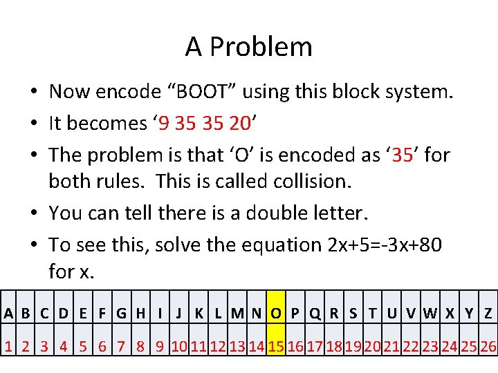 A Problem • Now encode “BOOT” using this block system. • It becomes ‘ A Problem • Now encode “BOOT” using this block system. • It becomes ‘