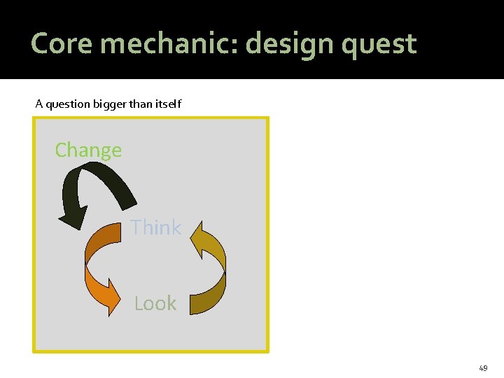 @HAStark Core mechanic: design quest A question bigger than itself Change Think Look 49