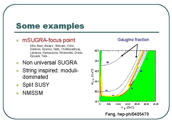Some examples l l l m. SUGRA-focus point • Gaugino fraction Ellis, Baer, Balazs Some examples l l l m. SUGRA-focus point • Gaugino fraction Ellis, Baer, Balazs