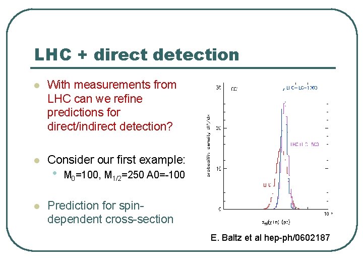 LHC + direct detection l With measurements from LHC can we refine predictions for LHC + direct detection l With measurements from LHC can we refine predictions for