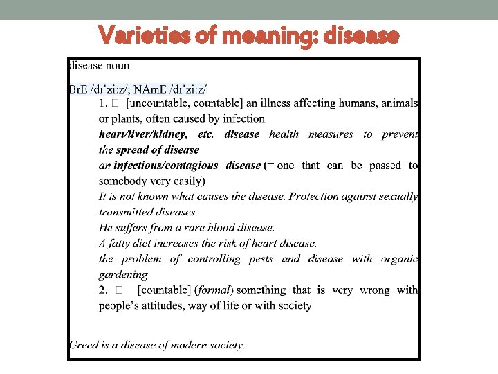 Varieties of meaning: disease 