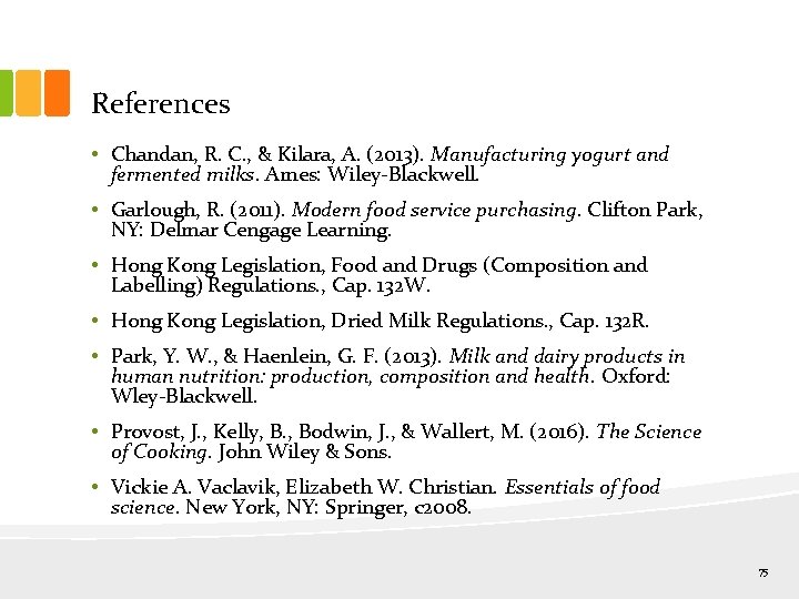 References • Chandan, R. C. , & Kilara, A. (2013). Manufacturing yogurt and fermented