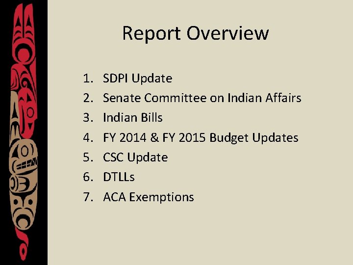 Report Overview 1. 2. 3. 4. 5. 6. 7. SDPI Update Senate Committee on