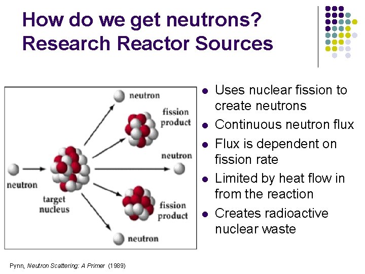 How do we get neutrons? Research Reactor Sources l l l Pynn, Neutron Scattering: