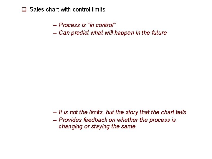 q Sales chart with control limits – Process is “in control” – Can predict