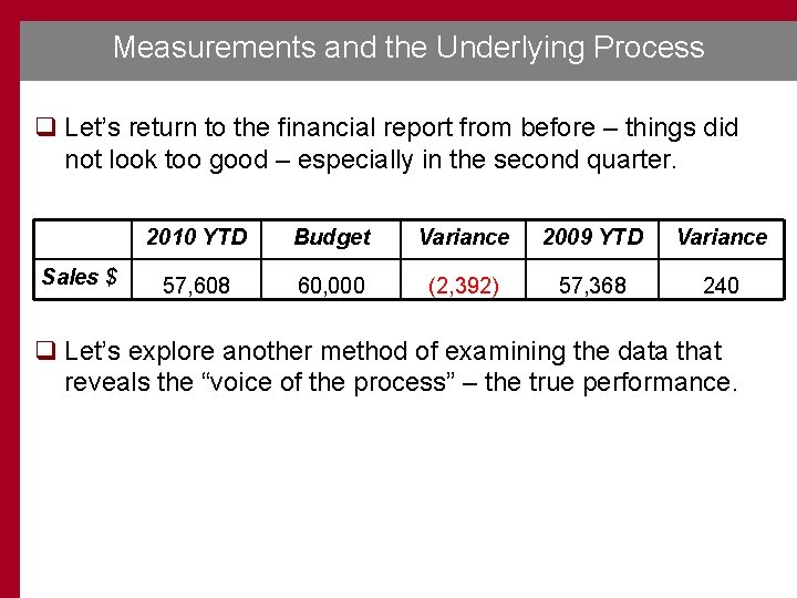 Measurements and the Underlying Process q Let’s return to the financial report from before