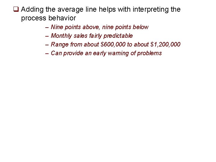 q Adding the average line helps with interpreting the process behavior – – Nine