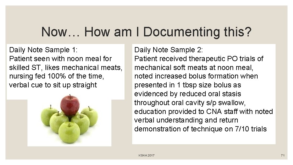 Now… How am I Documenting this? Daily Note Sample 1: Patient seen with noon