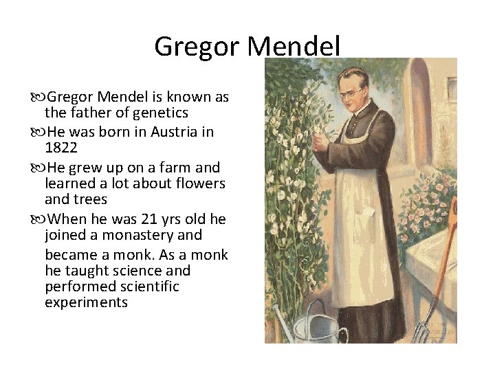 Gregor Mendel is known as the father of genetics He was born in Austria
