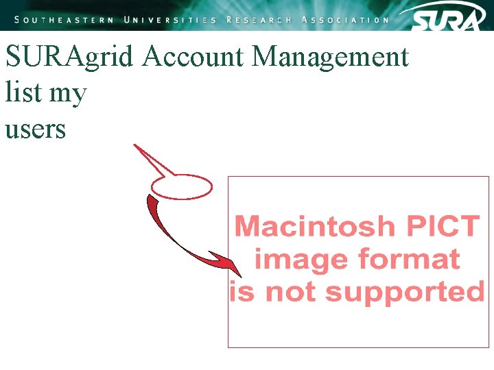 SURAgrid Account Management list my users SURAgrid Account Management list my users