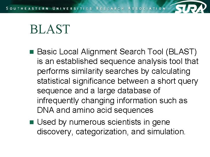 BLAST Basic Local Alignment Search Tool (BLAST) is an established sequence analysis tool that BLAST Basic Local Alignment Search Tool (BLAST) is an established sequence analysis tool that