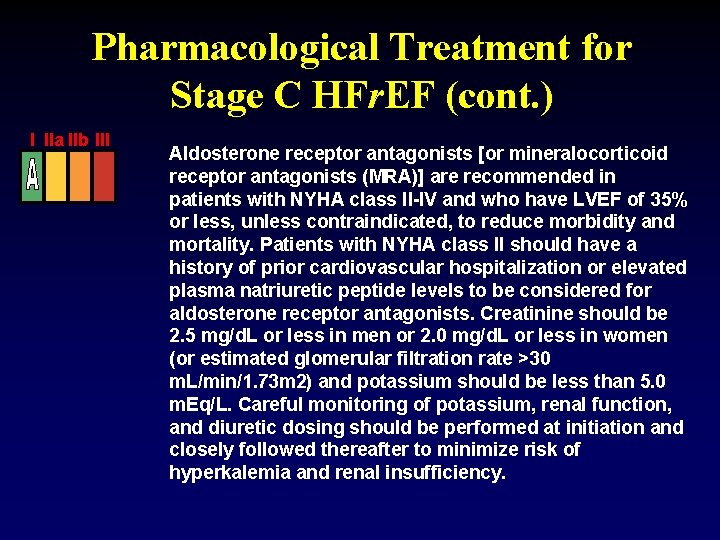 Pharmacological Treatment for Stage C HFr. EF (cont. ) I IIa IIb III Aldosterone