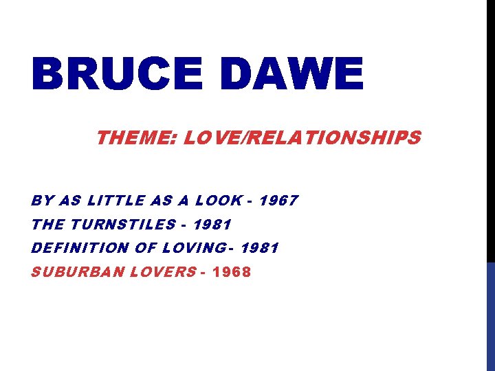 BRUCE DAWE THEME: LOVE/RELATIONSHIPS BY AS LITTLE AS A LOOK - 1967 THE TURNSTILES